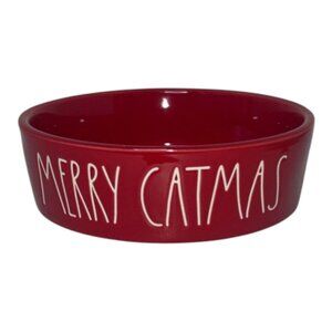 RAE DUNN Holiday Christmas MERRY CATMAS Red Cat Kitten Food Bowl 5 Inch